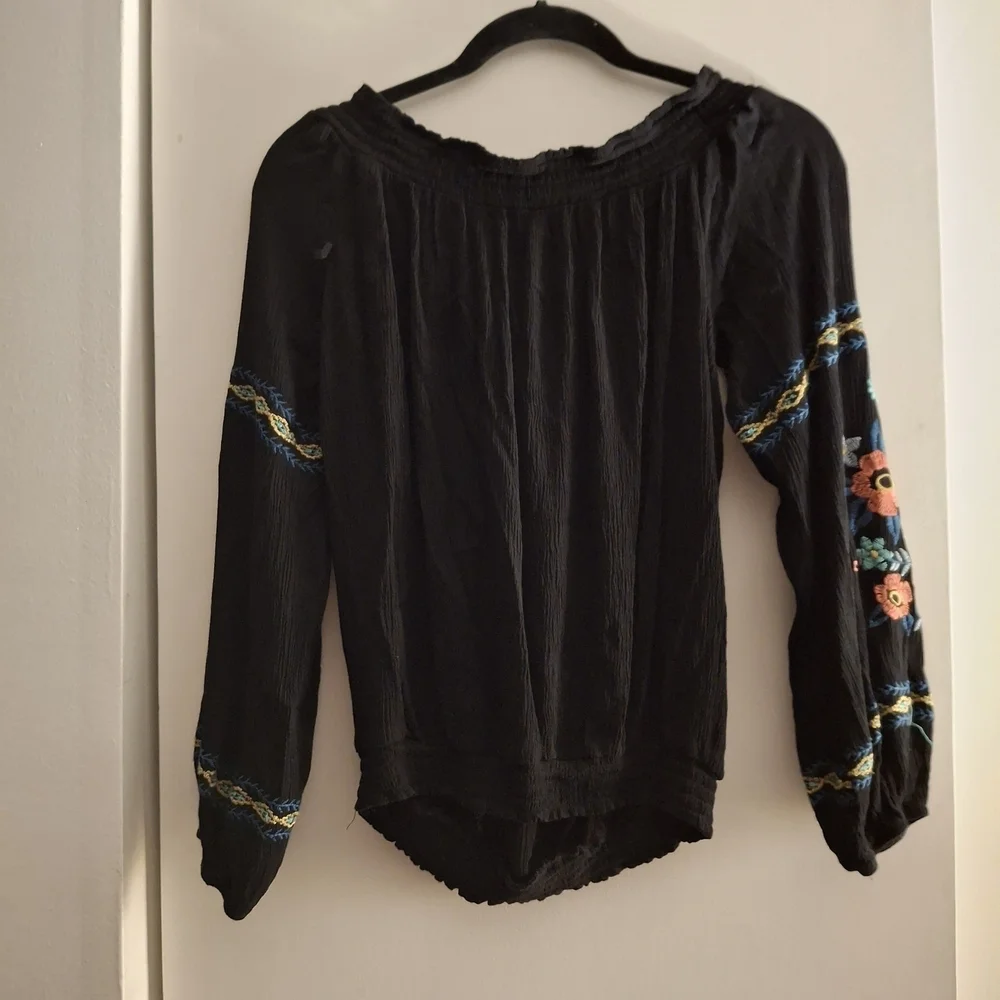 Xhilaration Black Embellished Tie Front Blouse - Picture 2 of 6